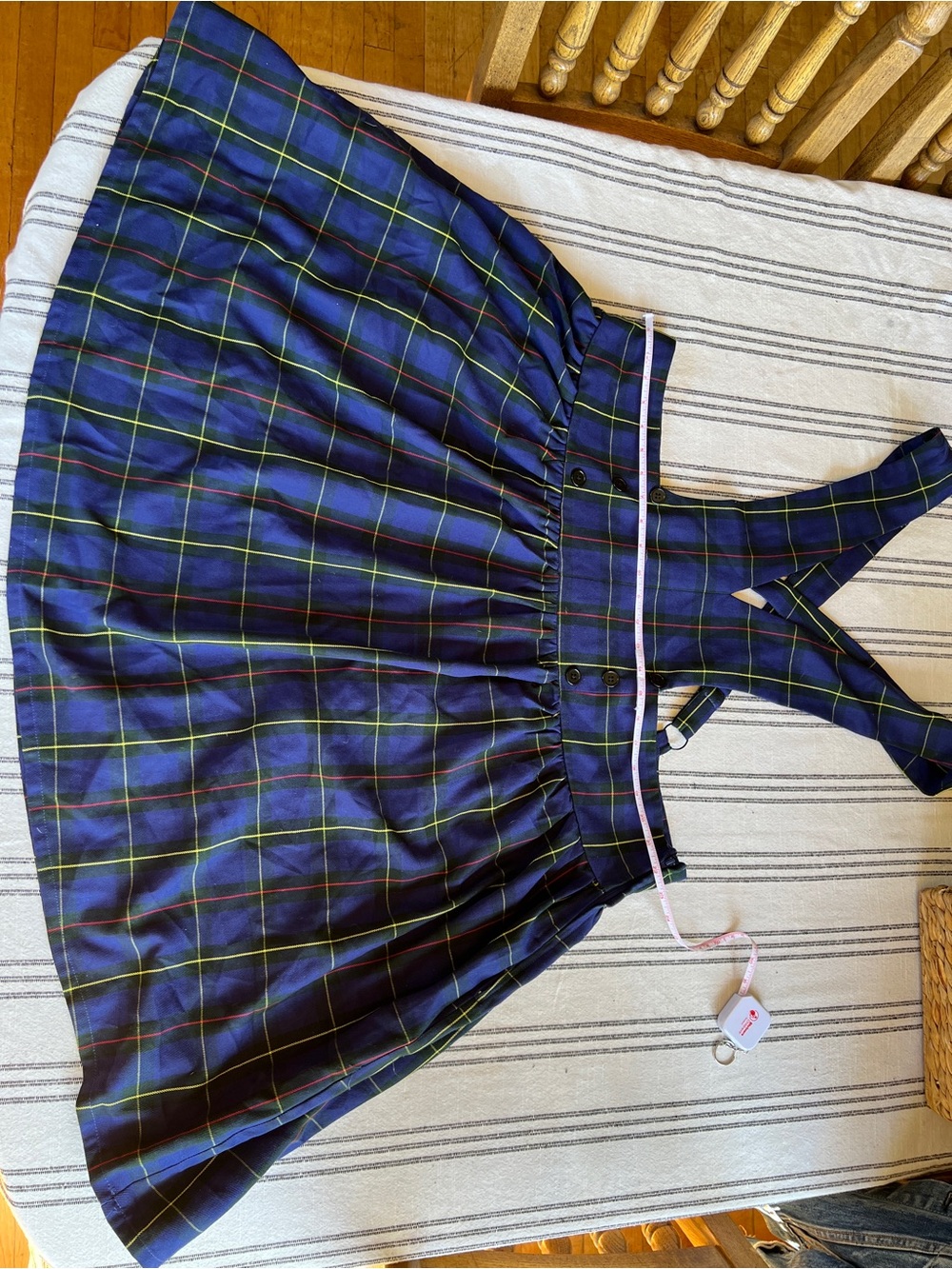 Hot Topic Navy and Green Plaid Pinafore Skirt